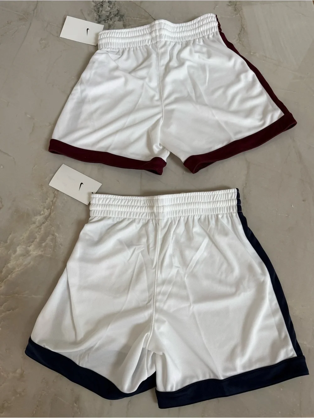 Nike White Kids Shorts with Maroon and Navy Trim
